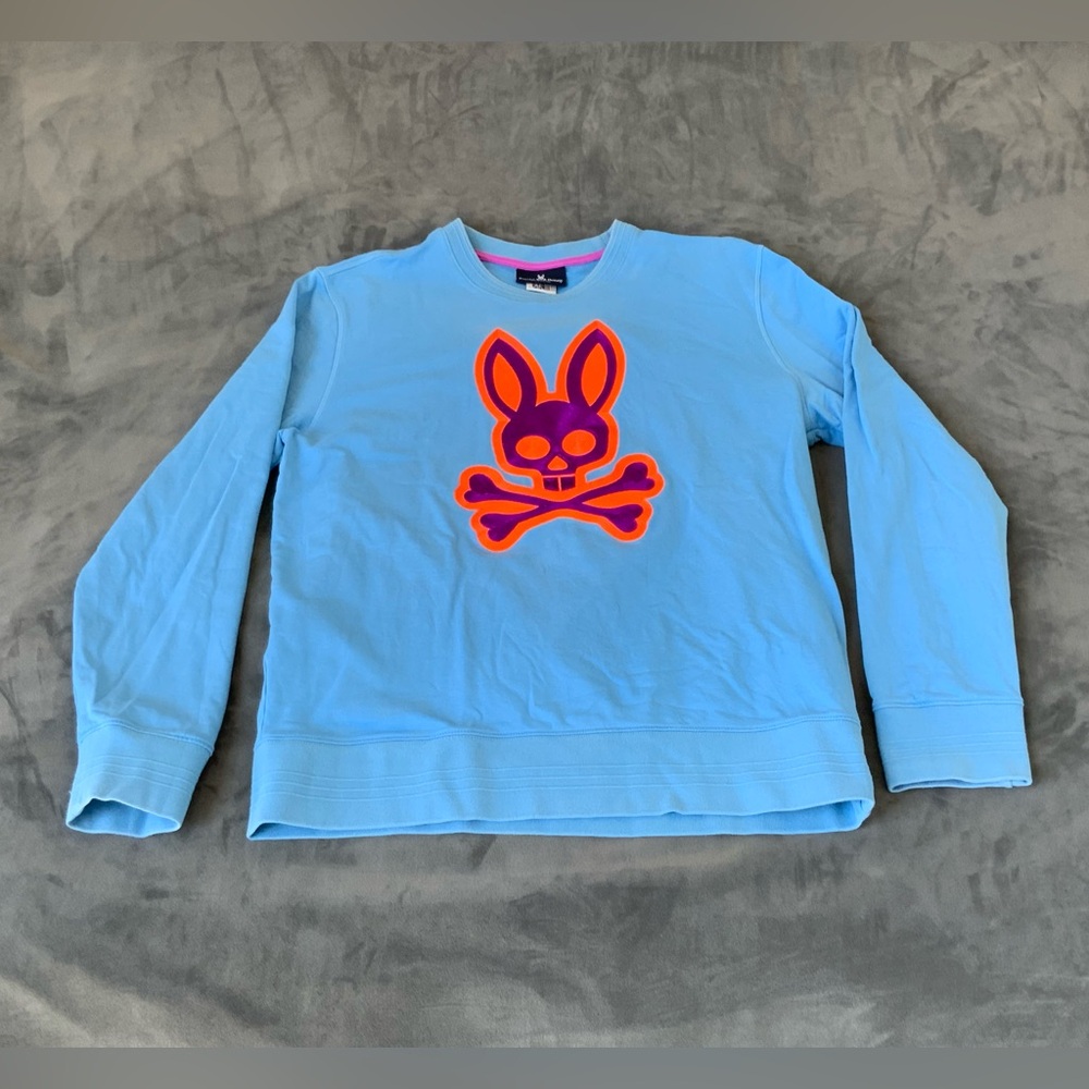 Psycho Bunny Light Blue Sweatshirt with Orange Logo